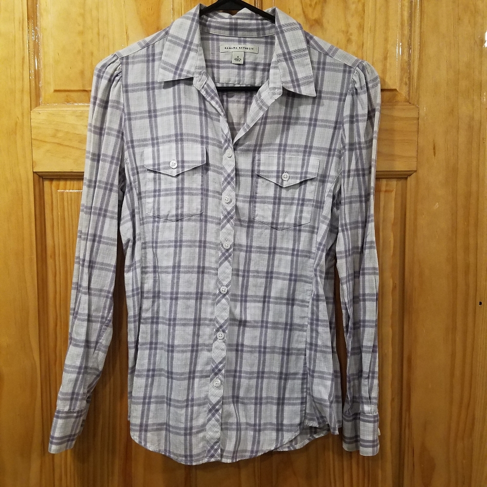 Banana Republic purple stripped plaid top size s!